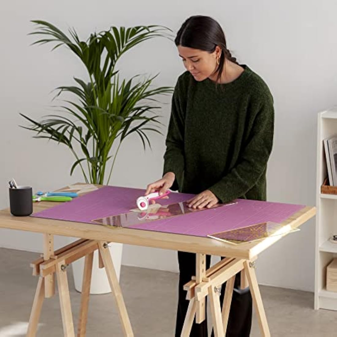 Elan A1 Cutting Mat pink and purple 5-ply 90x60cm large self-healing surface with metric grid for precise latex cutting