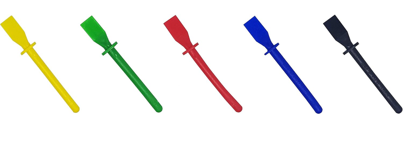 Set of five colorful latex glue spreaders for precise adhesive application