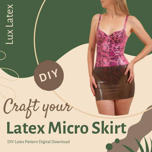 PDF pattern for a fitted latex mini skirt, UK sizes 6–18