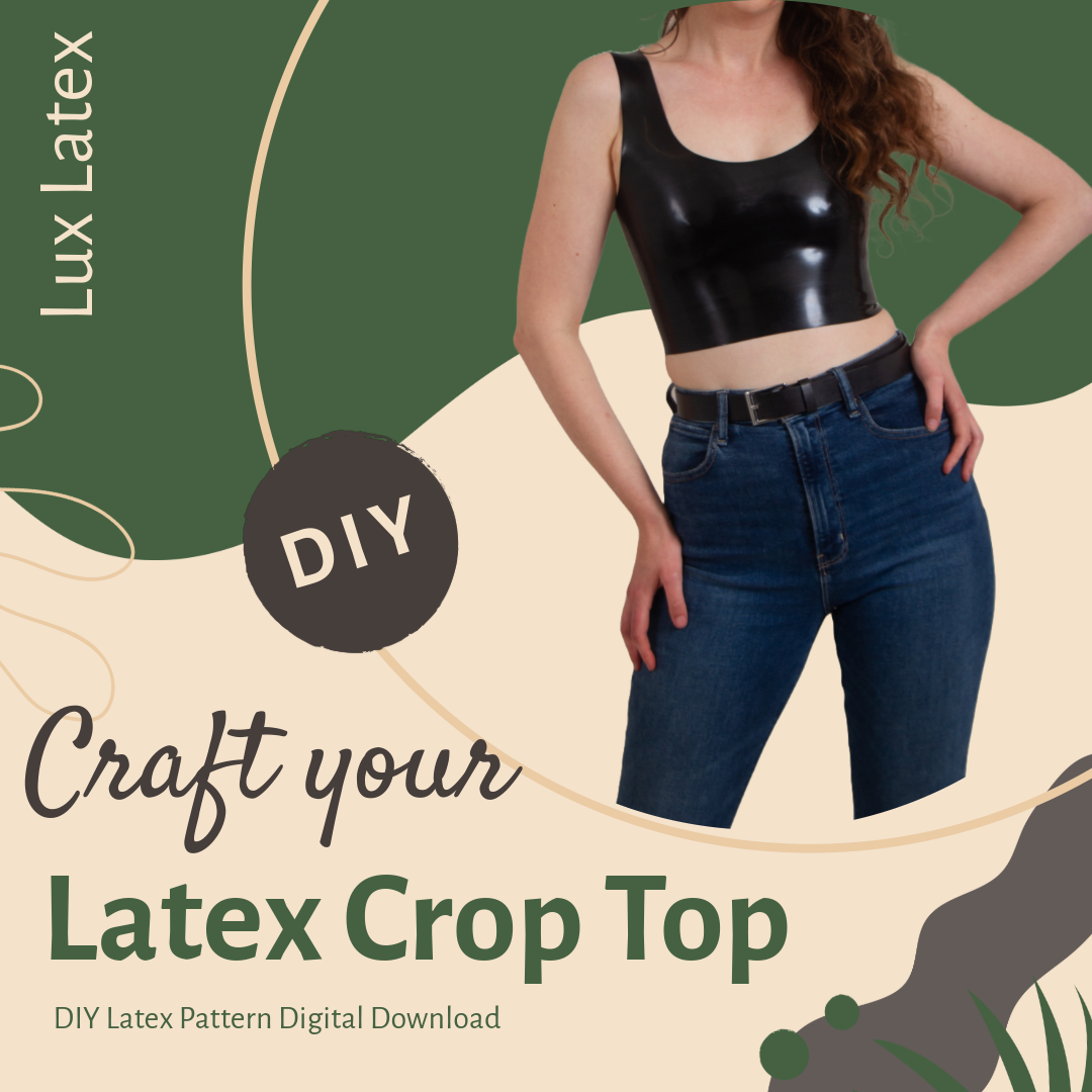 Woman wearing a black latex crop top made using DIY latex crop top pattern