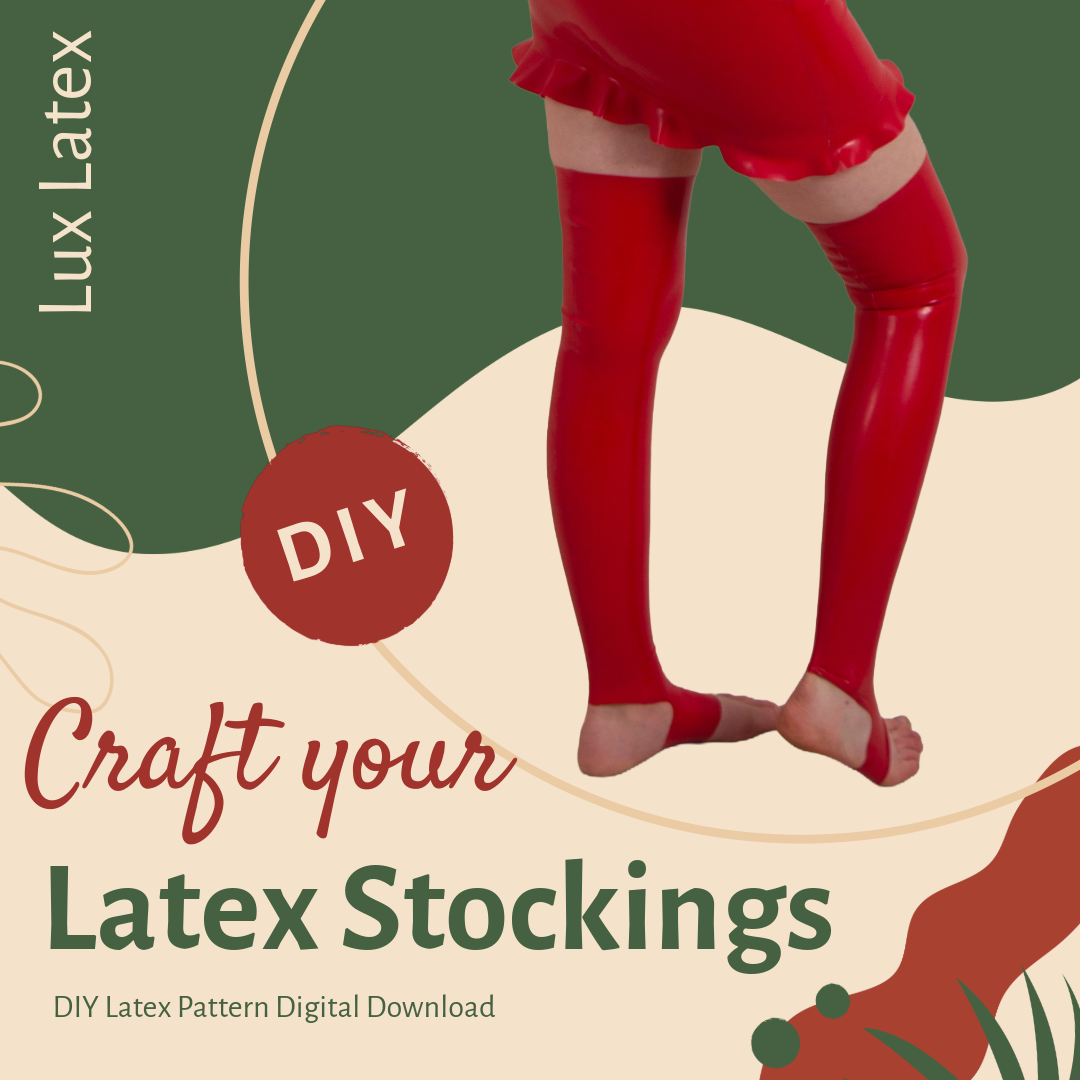 Digital PDF pattern for handmade latex stockings in sizes XXS to XXL, perfect for at-home printing and customization.