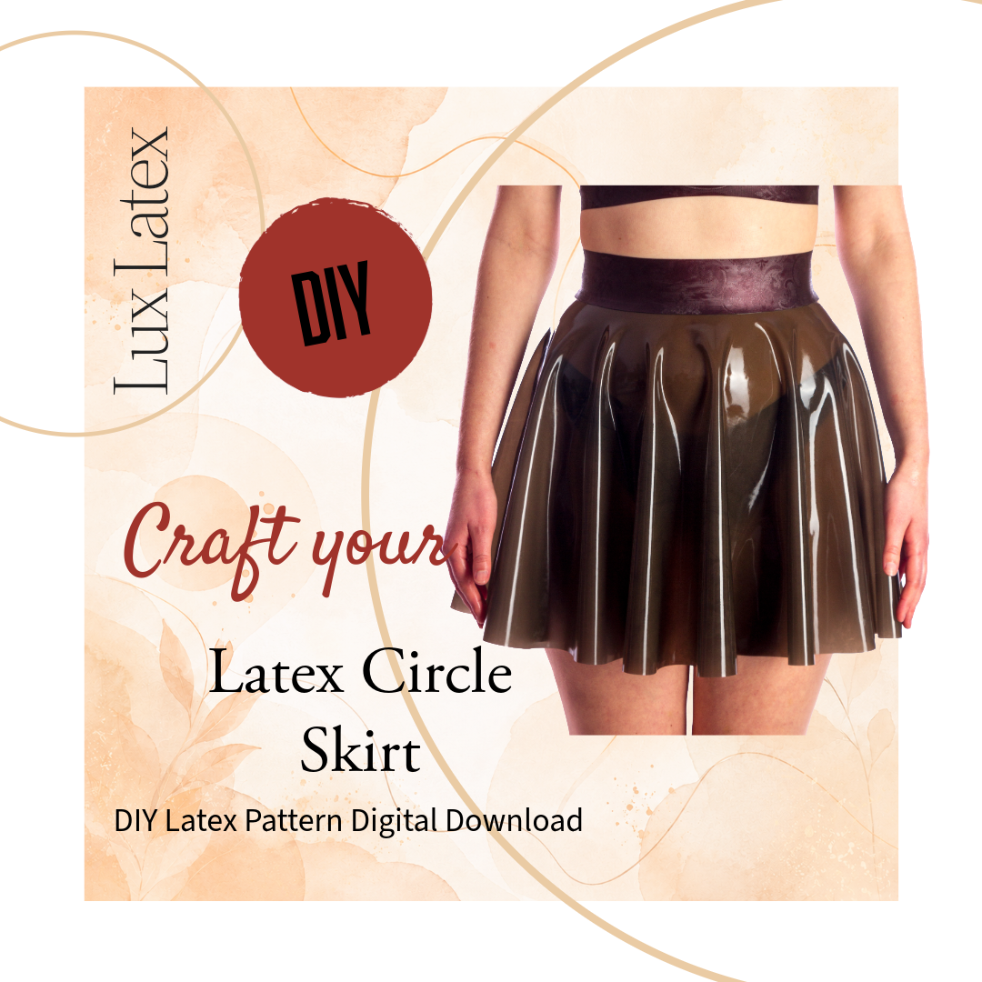 Latex tall circle skirt pattern in black shiny material, UK sizes 6-18, beginner-friendly latex skirt pattern design