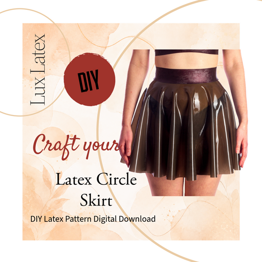 Latex tall circle skirt pattern in black shiny material, UK sizes 6-18, beginner-friendly latex skirt pattern design