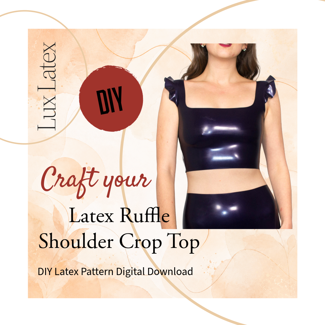 Latex ruffle shoulder crop top pattern PDF for snug fit and creative customization