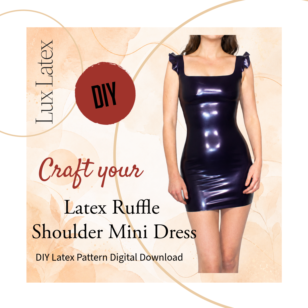 High ruffle shoulder mini dress made from latex pattern in UK sizes 6–18 digital PDF for DIY fashion