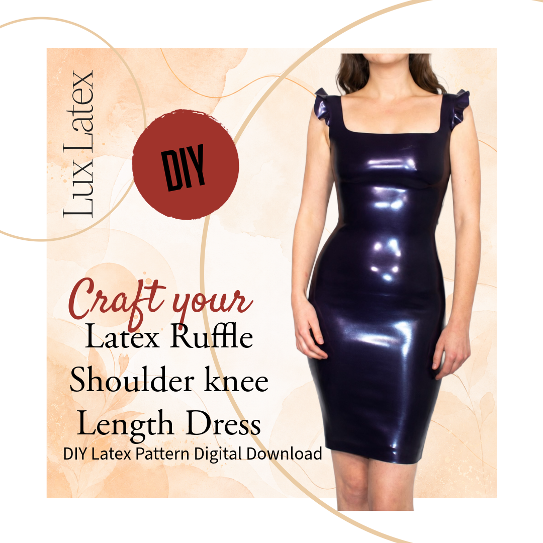 Latex pattern for high ruffle shoulder knee length dress digital PDF design