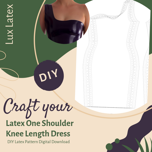 One shoulder knee-length latex dress sewing pattern digital PDF for DIY fashion