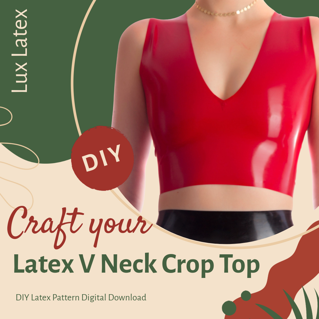 Red latex V neck crop top made from DIY latex pattern digital download