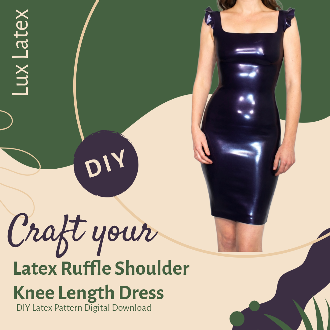 Latex pattern for high ruffle shoulder knee length dress in UK sizes 6-18 digital PDF