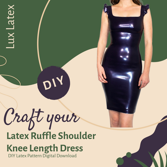 Latex pattern for high ruffle shoulder knee length dress in UK sizes 6-18 digital PDF