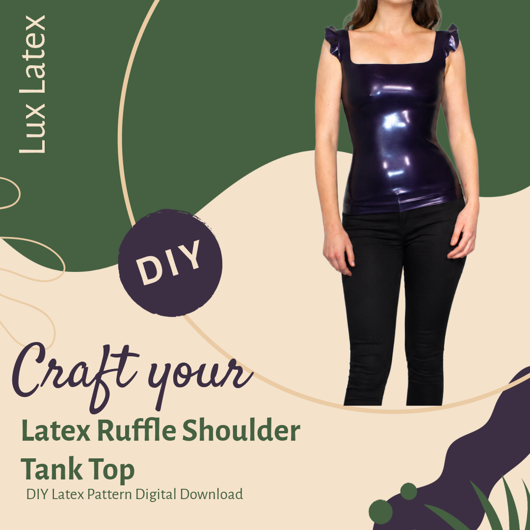 Latex ruffle shoulder tank top pattern for snug fit and versatile styling in UK sizes 6-18
