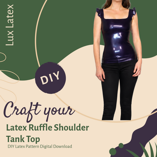 Latex ruffle shoulder tank top pattern for snug fit and versatile styling in UK sizes 6-18